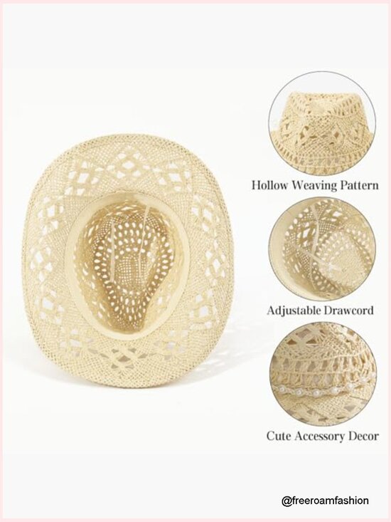 Straw Cowboy Hat for Women, Western Beach Cowgirl Hat with 2 Replacement Hat main image 6